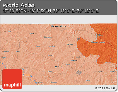 Political 3D Map of the Area around 17° 50' 55" N, 75° 43' 29" E