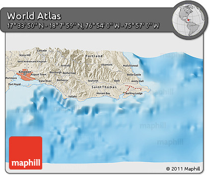 Shaded Relief 3D Map of the Area around 17° 50' 55" N, 76° 25' 30" W