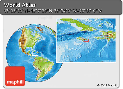 Physical Location Map of the Area around 17° 50' 55" N, 76° 25' 30" W