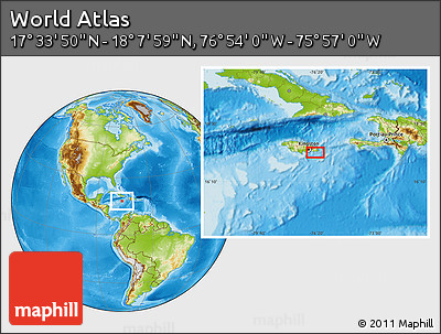 Physical Location Map of the Area around 17° 50' 55" N, 76° 25' 30" W