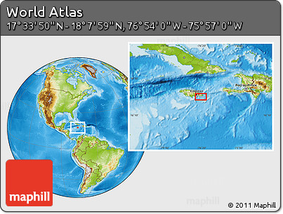 Physical Location Map of the Area around 17° 50' 55" N, 76° 25' 30" W