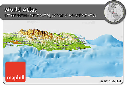 Physical Panoramic Map of the Area around 17° 50' 55" N, 76° 25' 30" W