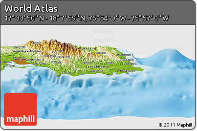 Physical Panoramic Map of the Area around 17° 50' 55" N, 76° 25' 30" W