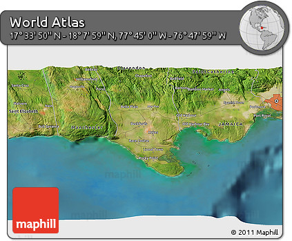 Satellite 3D Map of the Area around 17° 50' 55" N, 77° 16' 30" W