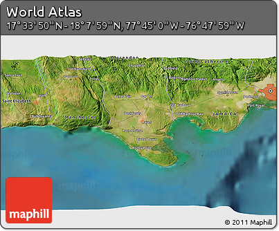 Satellite 3D Map of the Area around 17° 50' 55" N, 77° 16' 30" W