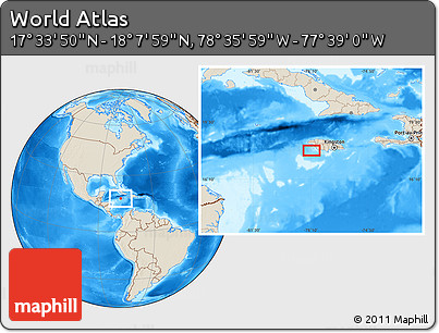 Shaded Relief Location Map of the Area around 17° 50' 55" N, 78° 7' 30" W