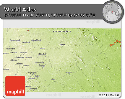 Physical 3D Map of the Area around 17° 50' 55" N, 79° 7' 30" E