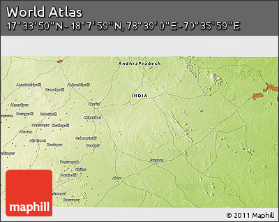 Physical 3D Map of the Area around 17° 50' 55" N, 79° 7' 30" E
