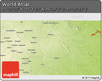 Physical 3D Map of the Area around 17° 50' 55" N, 79° 7' 30" E