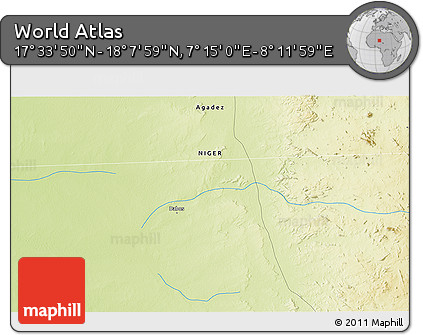 Physical 3D Map of the Area around 17° 50' 55" N, 7° 43' 29" E