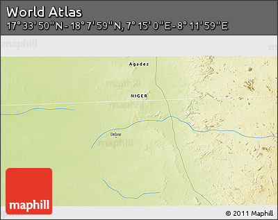 Physical 3D Map of the Area around 17° 50' 55" N, 7° 43' 29" E