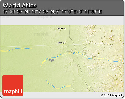 Physical 3D Map of the Area around 17° 50' 55" N, 7° 43' 29" E
