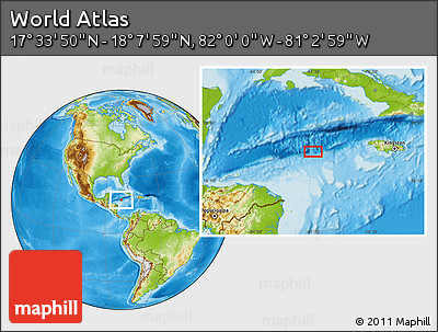 Physical Location Map of the Area around 17° 50' 55" N, 81° 31' 30" W