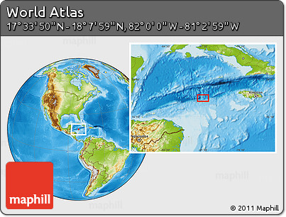 Physical Location Map of the Area around 17° 50' 55" N, 81° 31' 30" W
