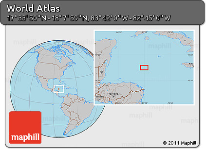 Gray Location Map of the Area around 17° 50' 55" N, 83° 13' 29" W