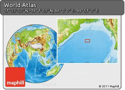 Physical Location Map of the Area around 17° 50' 55" N, 88° 28' 29" E