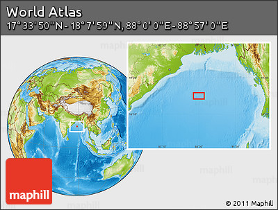 Physical Location Map of the Area around 17° 50' 55" N, 88° 28' 29" E