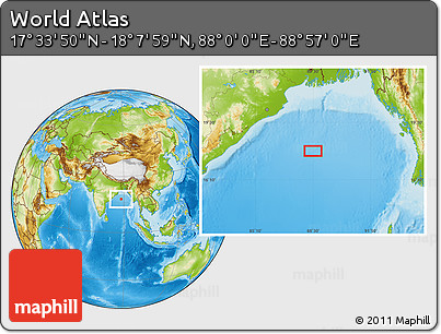 Physical Location Map of the Area around 17° 50' 55" N, 88° 28' 29" E