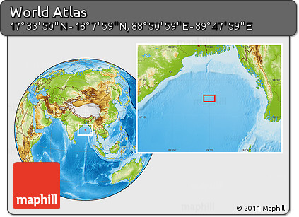 Physical Location Map of the Area around 17° 50' 55" N, 89° 19' 29" E