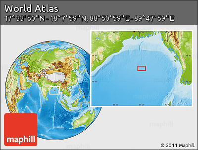 Physical Location Map of the Area around 17° 50' 55" N, 89° 19' 29" E