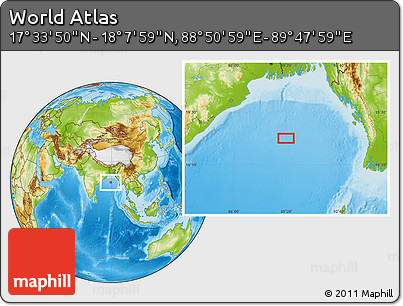 Physical Location Map of the Area around 17° 50' 55" N, 89° 19' 29" E