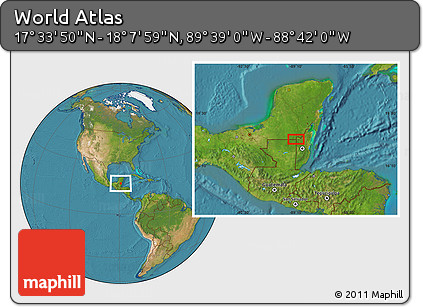 Satellite Location Map of the Area around 17° 50' 55" N, 89° 10' 30" W