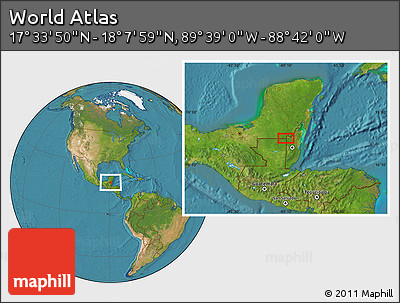 Satellite Location Map of the Area around 17° 50' 55" N, 89° 10' 30" W