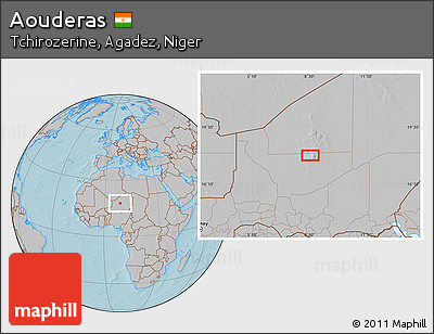 Gray Location Map of Aouderas, hill shading
