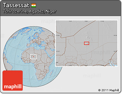 Gray Location Map of Tassessat, hill shading