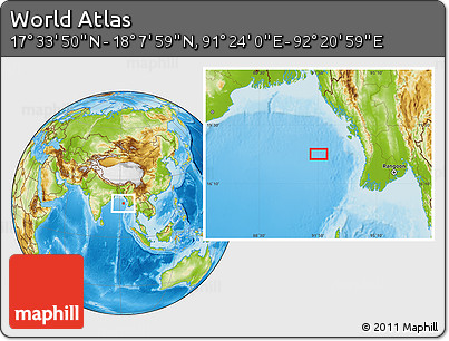 Physical Location Map of the Area around 17° 50' 55" N, 91° 52' 30" E