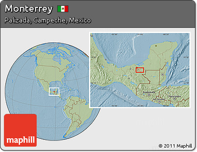 Savanna Style Location Map of Monterrey, hill shading