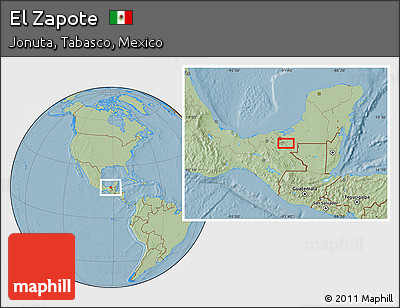 Savanna Style Location Map of El Zapote, hill shading