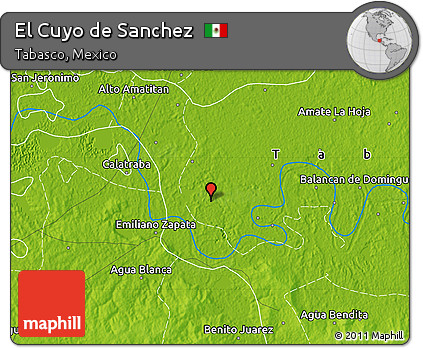 Physical Map of El Cuyo De Sanchez