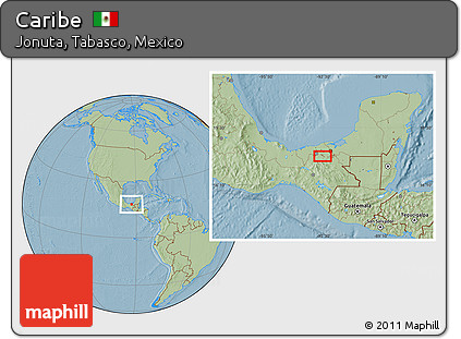 Savanna Style Location Map of Caribe, hill shading