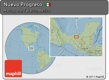 Savanna Style Location Map of Nuevo Progreso, hill shading