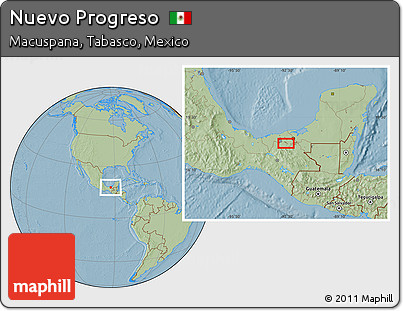 Savanna Style Location Map of Nuevo Progreso, hill shading