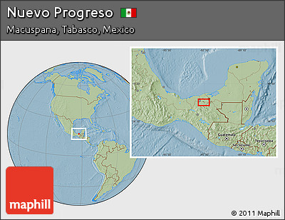 Savanna Style Location Map of Nuevo Progreso, hill shading