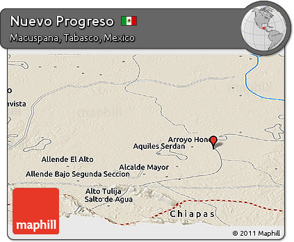 Shaded Relief Panoramic Map of Nuevo Progreso