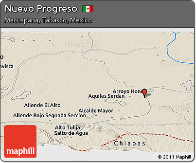 Shaded Relief Panoramic Map of Nuevo Progreso