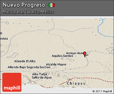 Shaded Relief Panoramic Map of Nuevo Progreso