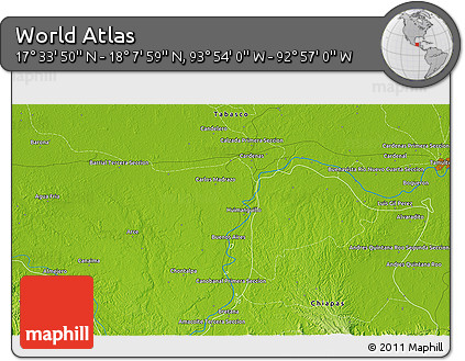 Physical 3D Map of the Area around 17° 50' 55" N, 93° 25' 30" W