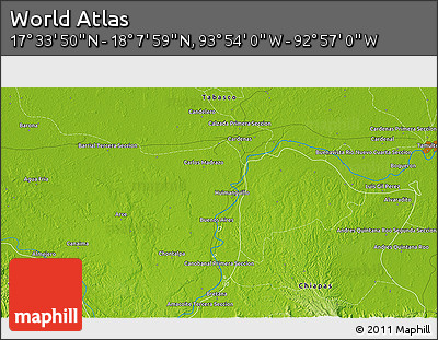Physical 3D Map of the Area around 17° 50' 55" N, 93° 25' 30" W