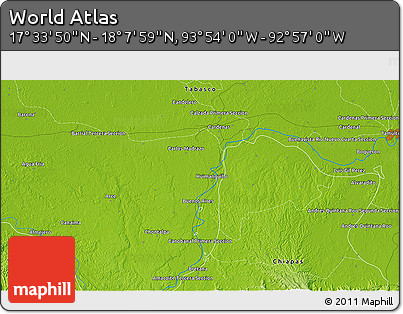 Physical 3D Map of the Area around 17° 50' 55" N, 93° 25' 30" W