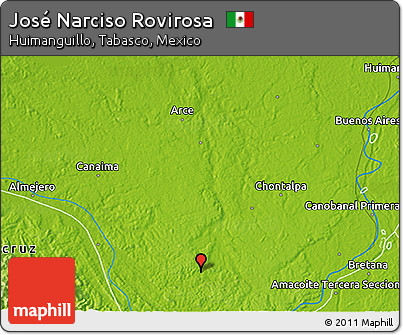 Physical 3D Map of José Narciso Rovirosa