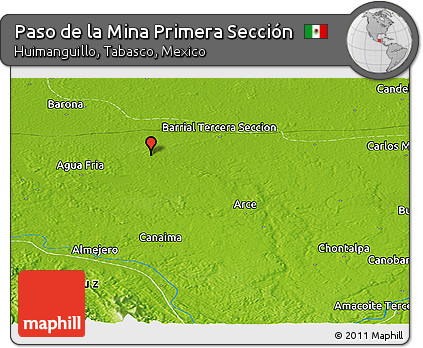Physical Panoramic Map of Paso De La Mina Primera Sección