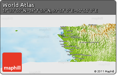 Physical Panoramic Map of the Area around 17° 50' 55" N, 94° 25' 30" E