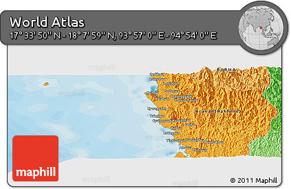 Political Panoramic Map of the Area around 17° 50' 55" N, 94° 25' 30" E
