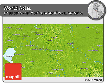 Physical 3D Map of the Area around 17° 50' 55" N, 94° 16' 30" W