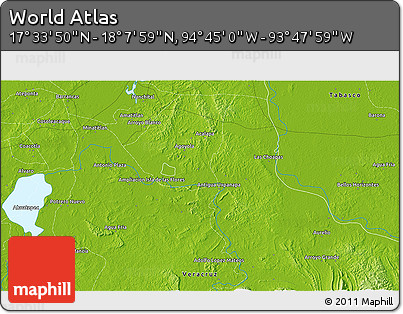 Physical 3D Map of the Area around 17° 50' 55" N, 94° 16' 30" W