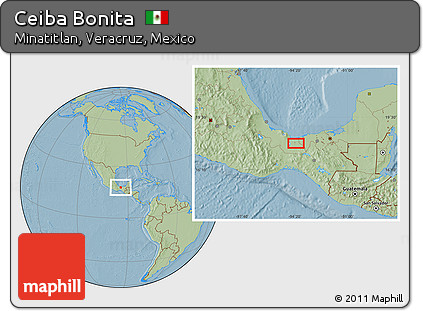 Savanna Style Location Map of Ceiba Bonita, hill shading